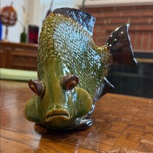 Green and Brown Ceramic Flounder / Flat Fish Figurine